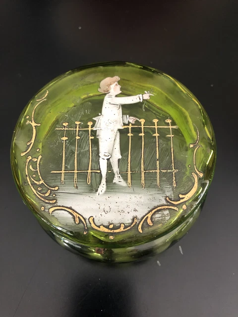 Boîte à Bijoux Ronde Ancienne En Laiton Et Verre - Décor Du Vieux Sarlat - Occasion Vintage - Coffret Décoration