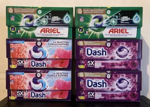 Dash et Ariel Lessive - 164 Capsules - 3 Senteurs