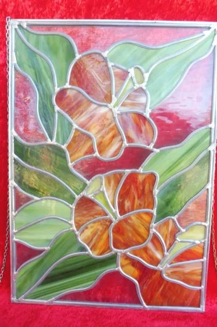 Fensterbild , Tiffany -Glas , schönes ,großes Glas-Bild , bleiverglast , Blumen