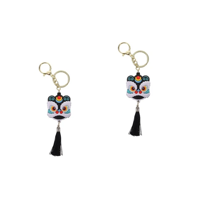 2 piezas Dibujos Animados Cabeza de León Colgante Animal Juguete Mochila Llavero Anillo