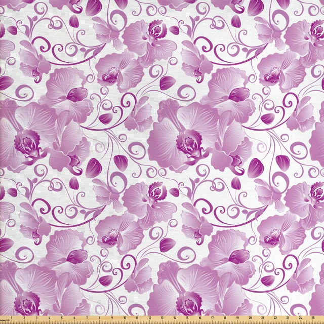 Orchidee Gewebe als Meterware Aufwändige Blumen Curly Blatt