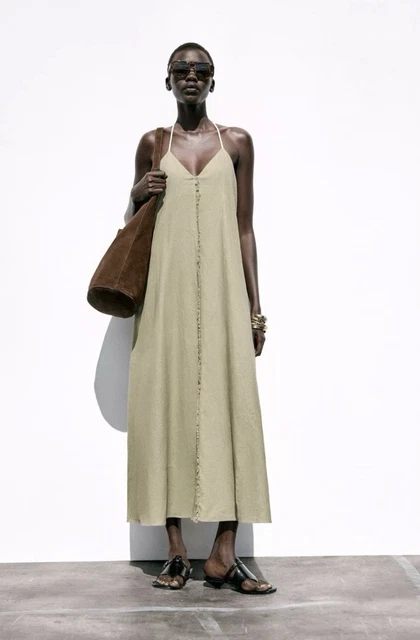zara green linen dress Zara Cross Waist Jersey Dress-Hunter Green, Ikat main image 1