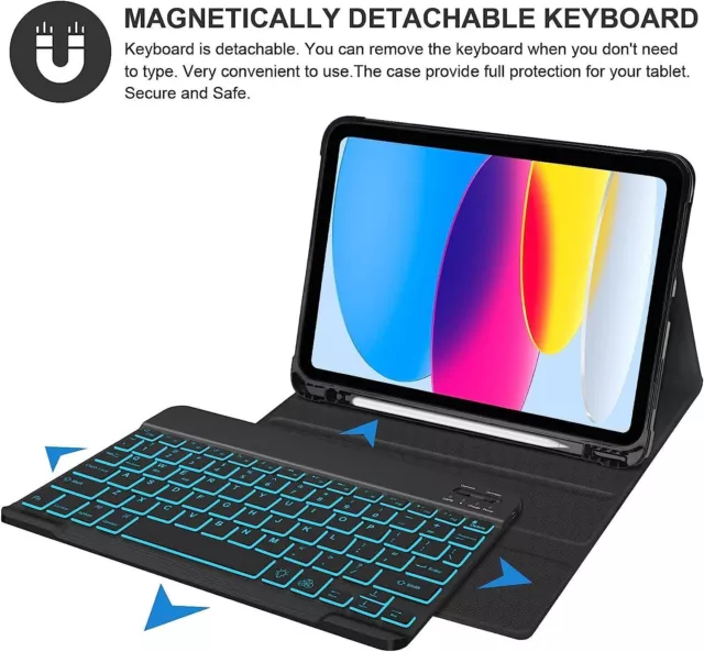 For iPad 10th Generation 10.9'' 2022 Bluetooth Keyboard Case w/Backlit Touchpad 3