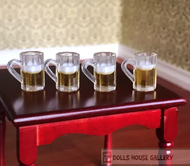 Four Mugs Of Beer , Dolls House Miniature, Food Drink 1.12 Scale