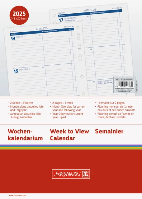 BRUNNEN BUSINESS KALENDARIUM 2025 1Wo=2Seit A5 Kalender 2025 mit