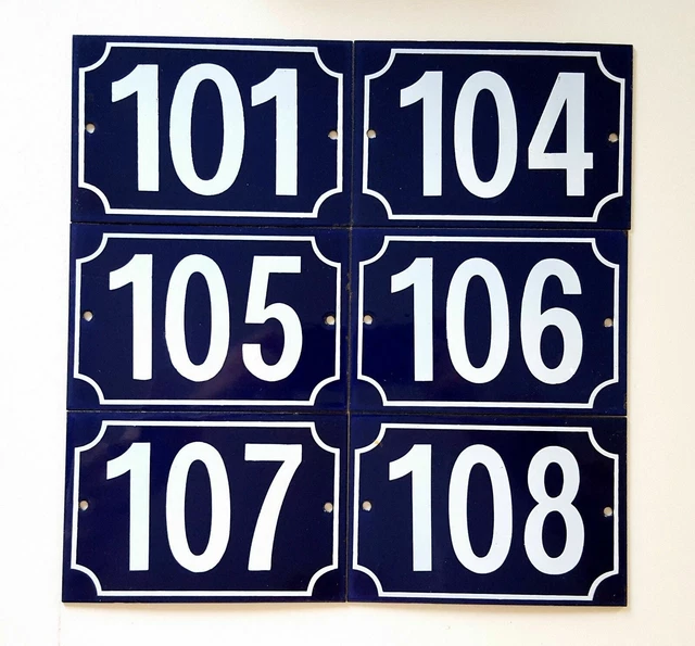 Enamel house number 101 to 108 sign for door wall gate - Vintage french plaque