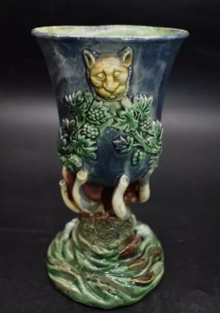 Fine Antique French Majolica Palissy Chalice Vase Circa 1880 Thomas Sergent att