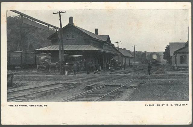 Postcard Chester Depot Railroad Train Station Chester Vermont Variety n1 c1900
