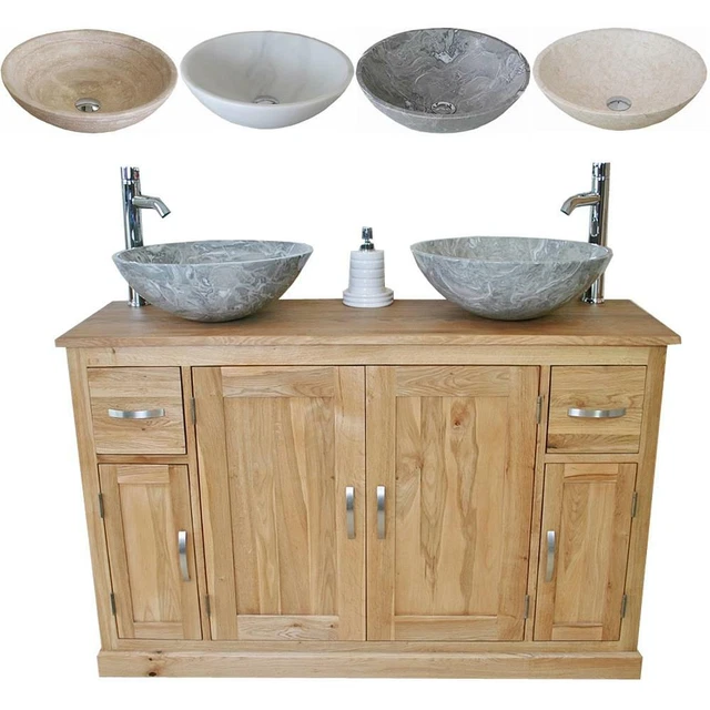SOLID OAK BATHROOM Vanity Unit Oak Top Marble Bowl Basin Tap