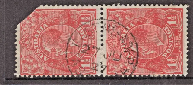 Tasmania EAST MEANDER 1927 postmark (type 1) on KGV pair rated R by Hardinge