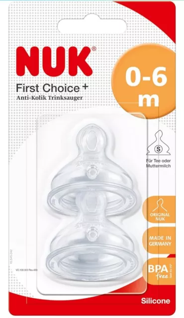 NUK First Choice+ Anti-Kolic-Trinksauger Silikon Größe 1/S (0-6 Monate)