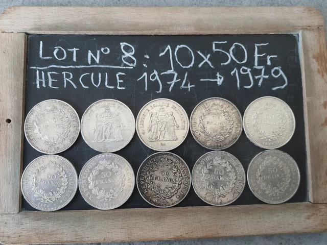 Lot N°8 : 10 Pièces 50 francs hercule argent  de 1974 à 1979 Dupre
