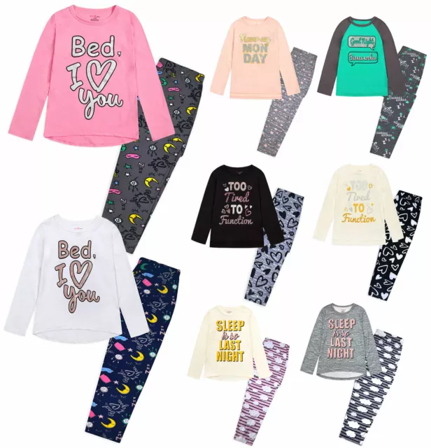 Girls Pyjama Set Kids New 2 Piece Long Sleeve Full Length PJs Ages 7 - 16 Years