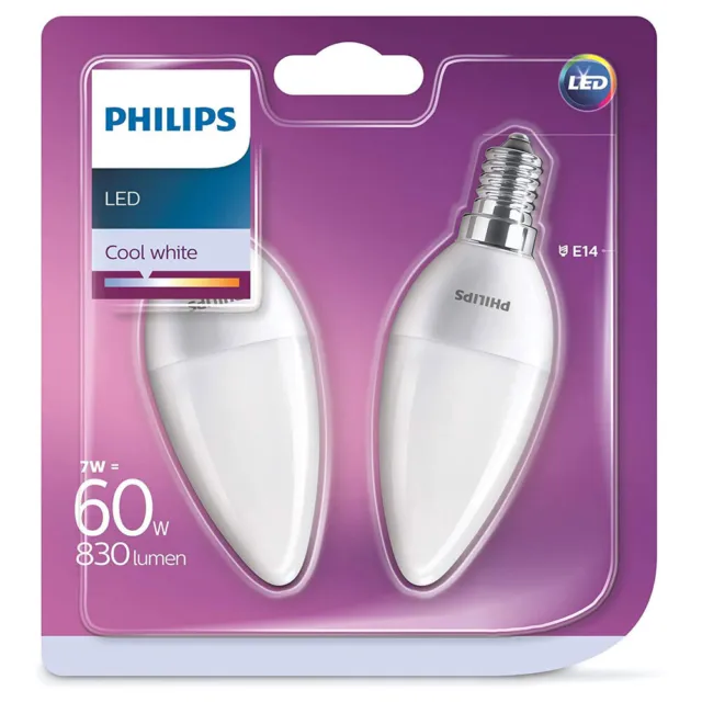 2 x Philips LED Leuchtmittel Kerzen 7W =60W E14 matt 830lm 840 neutralweiß 4000K
