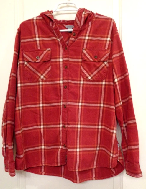 Women's Carhartt Flannel Pink Plaid Hooded Long-Sleeve Shirt -- Size XL (16/18)