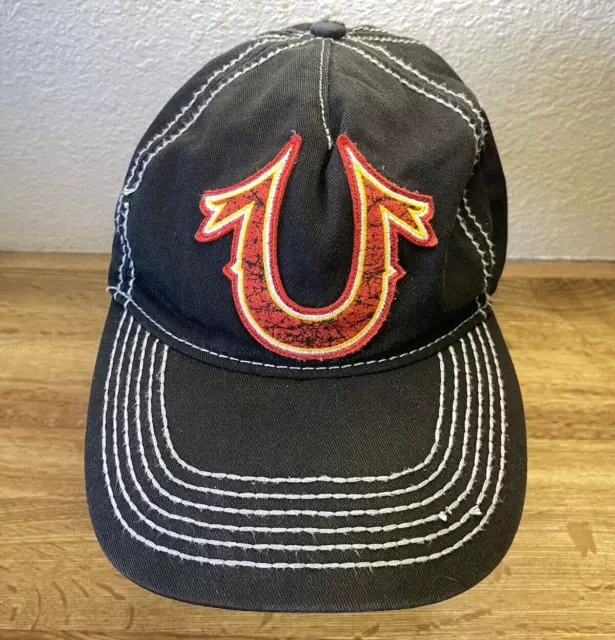 True Religion Horseshoe Baseball Cap Hat Adjustable Black White Stitching