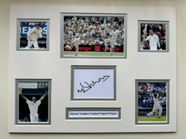 England Cricket Michael Vaughan Signed 16" X 12" Double Mounted Display