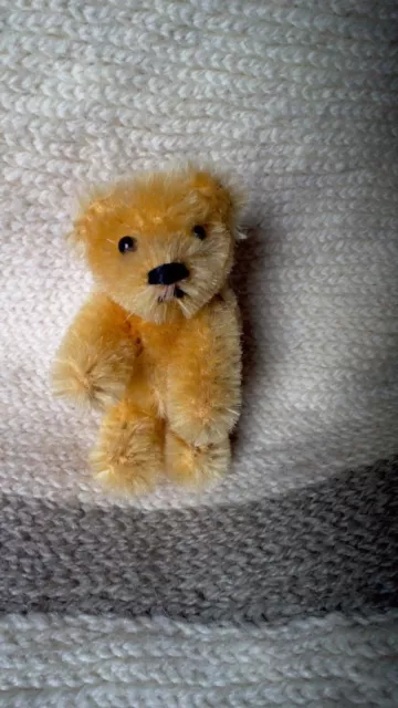 Desirable 2 3/4"  Schuco Golden Miniature Mohair Bear Fully Jointed circa 1920's