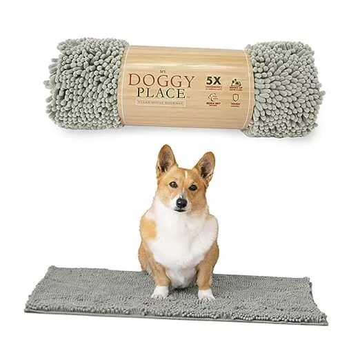 Microfiber Dog Mat for Muddy Paws, 31" x 31.0"L x 20.0"W x 1.0"Th Light Gray