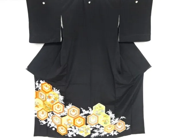 85439# Japanese Kimono / Antique Tomesode / Embroidery / Flower & Bird &