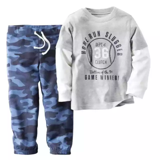 Carters Infant Boys Baseball Home Run Slugger Gray Shirt & Pants 2 PC Outfit