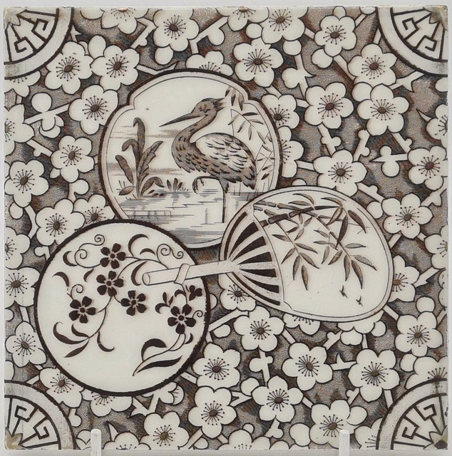 Antique Fireplace Tile Aesthetic Movement Japanesque Transfer Printed  AE5