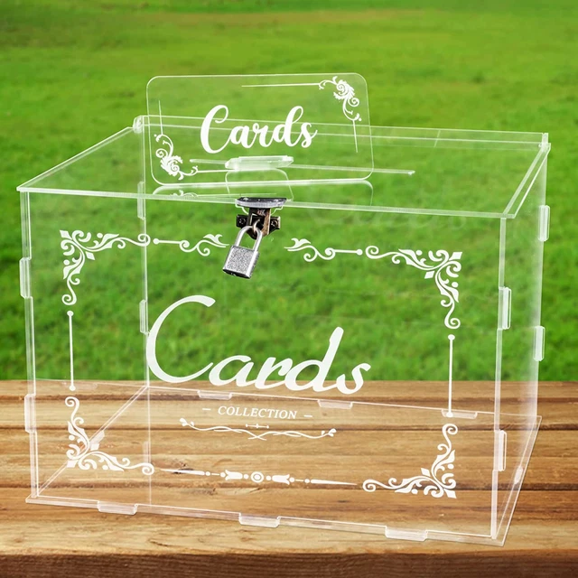 ACRYLIC WEDDING CARD Box Clear Card Boxes with Lock and Card Sign, Gift