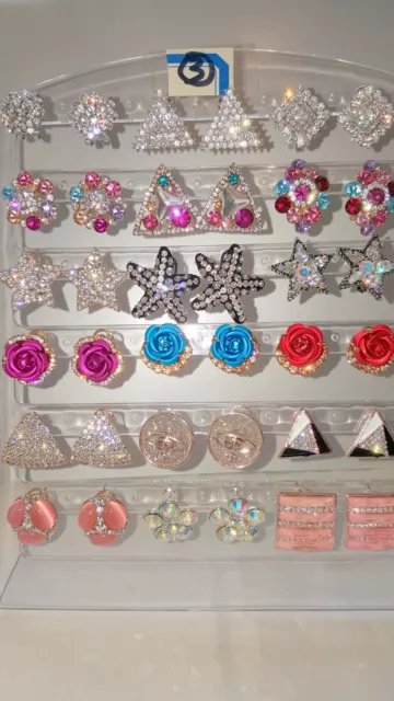 Job lot of 18 Pairs Mixed Design Sparkly Diamante stud Earrings wholesale lot 3