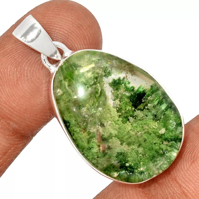 13g Treated Green Ghost Phantom, Lodolite 925 Silver Pendant Jewelry CP21793