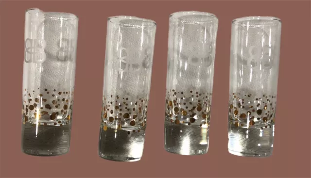 4-Double Shot Bailey’s Irish Cream Glasses With Gold  Confetti Dots