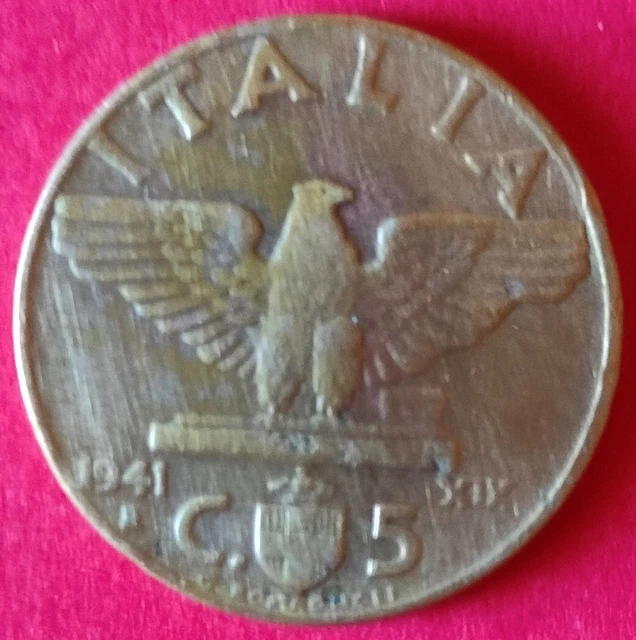 Moneta ,Italia Regno, 5 cent Aquila, del 1941 , Vittorio Emanuele III,circolata