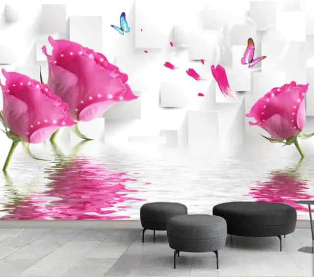 Poudre de légers et rose 3D Plein Mur Mural Photo Papier Peint Impression Maison