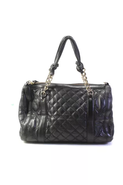 Brooks Brothers Womens Leather Quilted Zip Top Two Way Satchel Black Handbag