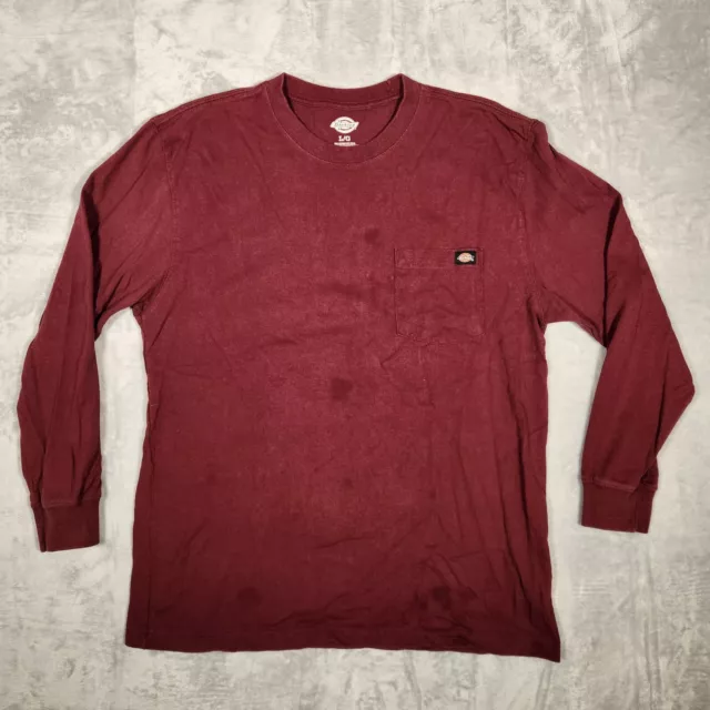 Dickies Shirt Mens Large Maroon Red Long Sleeve Thermal Workwear Pullover