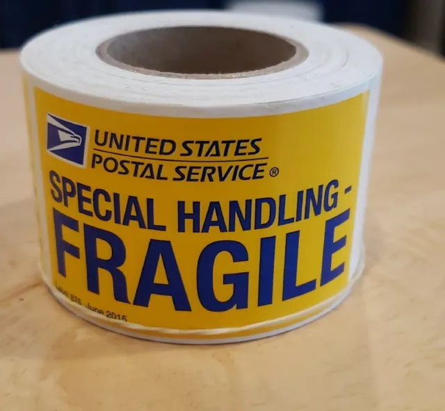 FRAGILE Shipping Labels Special Handling 500 count Yellow/Blue 3"×1.75" vintage