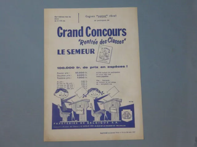 FLYER  PUB CONCOURS LE SEMEUR du TINTIN N° 35 du 28/08/1957 - TBE