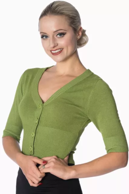 Apple Green Cropped Button Vintage Retro V-Neck Sweet Dreamer Cardigan BANNED