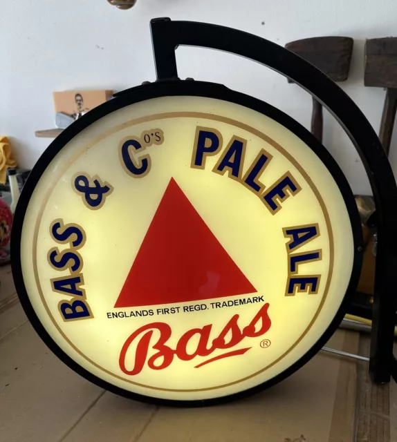 Vintage Bass & Co Pale Ale Brewery Beer Bar Pub Convex Bubble Lighted 2Side Sign