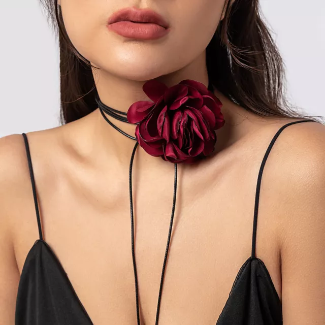 Retro Rose Flower Choker Necklace Velvet Collar Chain Women Gothic Jewelry