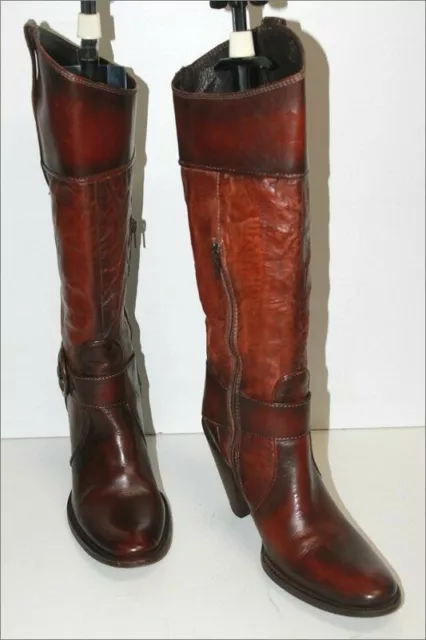 SAN MARINA Bottes Cuir Marron Nuancé Acajou Doublées Cuir T 39 TTBE 3