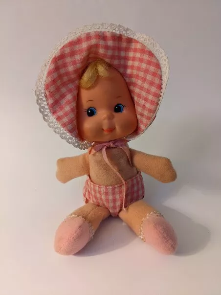 Vintage Mattel Baby Bonnet Beans Doll PRETTY BONNET BEANS Pink Gingham 8"