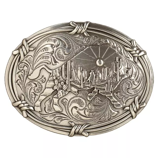 Nocona Western Belt Mens Belt Buckle Oval Barbed Wire Buffalo Silver 37908