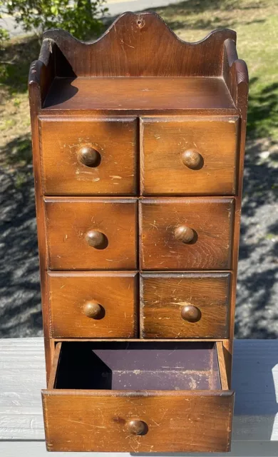 Vintage Primitive Wooden 7 Drawer Spice Cabinet Apothecary Wall Hanging Rustic