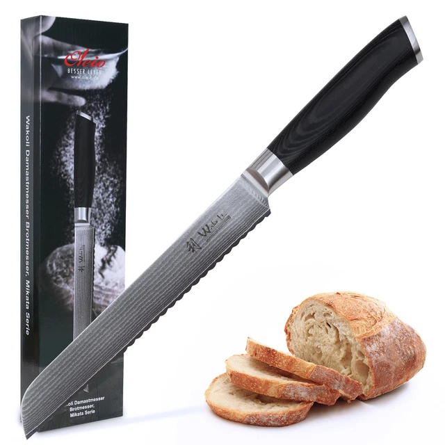 Wakoli Mikata Serie Damast Brotmesser 20 cm Klinge mit Micarta Griff