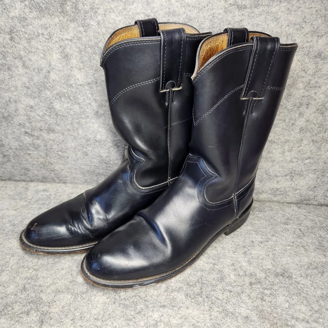 Diamond J "3703L" Black Leather Roper Pull On Cowboy Boots Womens Size 7.5 B