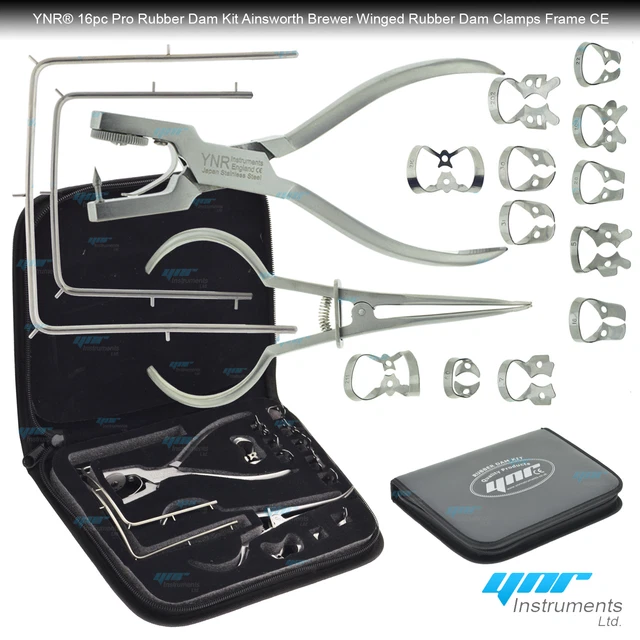 DENTAL RUBBER DAM Kit Ainsworth Brewer Winged Rubber Dam Clamps Forceps