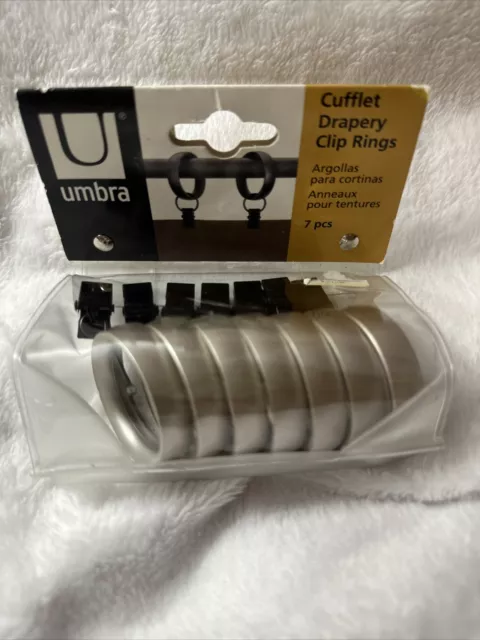 Umbra Cufflet Drapery Clip Rings 7pcs. Champagne. New sealed Pkg! Mult. Avail.