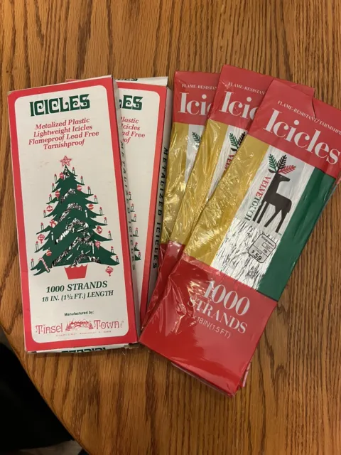 Vintage Christmas Tree Tinsel Silver Icicles 3000 18" Strands Lot of 5 Packages