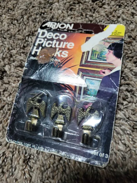 Vintage Arjon Deco Picture Hooks, Set Of 3 Eagle Hooks (1970's) Unopened Package