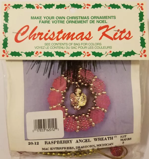 Raspberry Angel Wreath Berry Beaded Christmas Ornament Craft Kit Merri Mac VTG